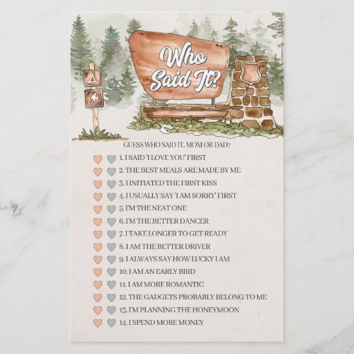 national park Who Said It baby shower game 