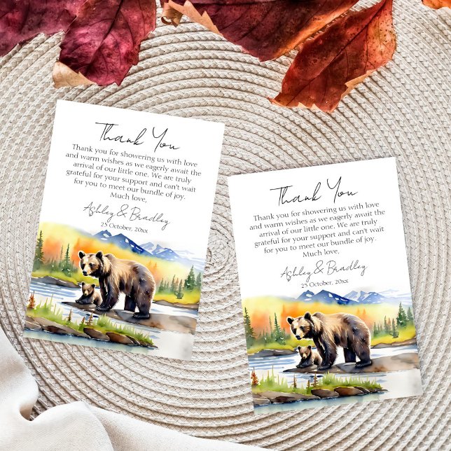 National Parks Adventure awaits bears baby shower Thank You Card (National parks adventure awaits wilderness themed baby shower thank you card grizzly bear mom cub)