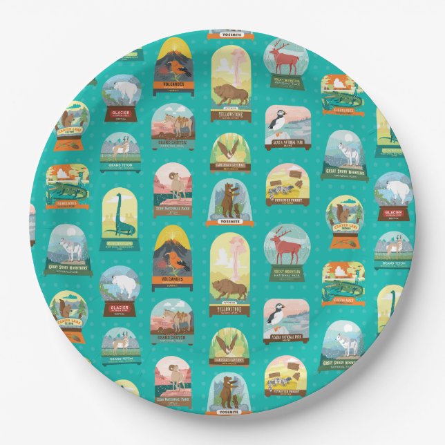 National Parks in Teal Napkins Paper Plates (Front)