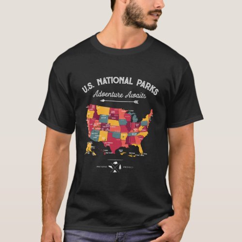 National Parks Map 59 Us Vintage Camping Hiking T_Shirt