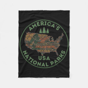 National Parks Map Hiking Travel Camping Outdoors  Fleece Blanket