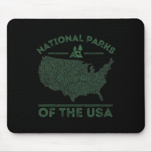 National Parks Map Hiking Travel Camping Outdoors  Mouse Pad