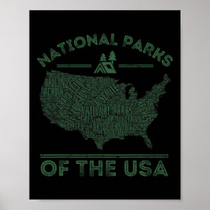 National Parks Map Hiking Travel Camping Outdoors  Poster