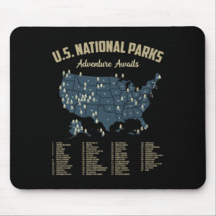National Parks Map Us Camping Hiking Outdoor Men W Mouse Pad
