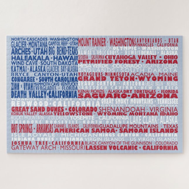 National Parks of America US Flag Word Cloud Gift Jigsaw Puzzle (Horizontal)