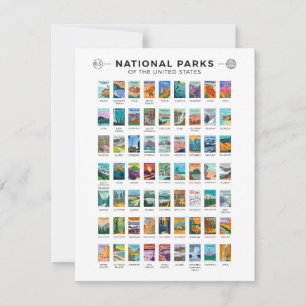 National Parks of The United States List Vintage Card