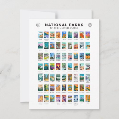 National Parks of The United States List Vintage Card