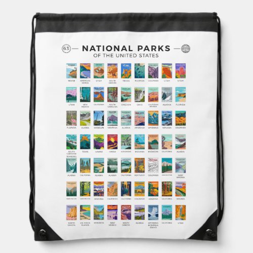 National Parks of The United States List Vintage Drawstring Bag