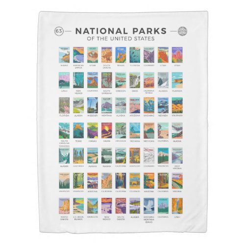 National Parks of The United States List Vintage  Duvet Cover