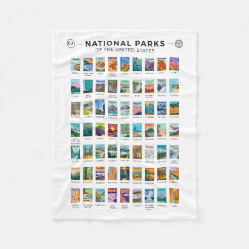 National Parks of The United States List Vintage  Fleece Blanket
