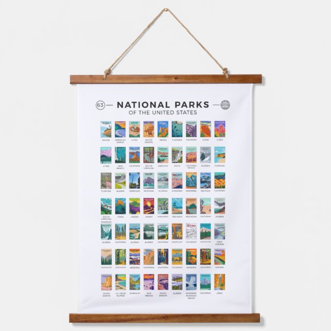 National Parks of The United States List Vintage Hanging Tapestry (Front)
