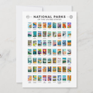 National Parks of The United States List Vintage Holiday Card
