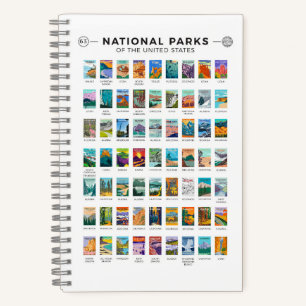 National Parks of The United States List Vintage Notebook