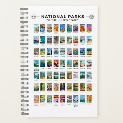 National Parks of The United States List Vintage Notebook