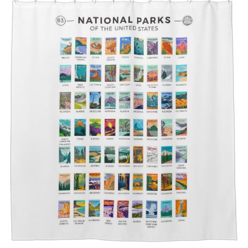 National Parks of The United States List Vintage  Shower Curtain