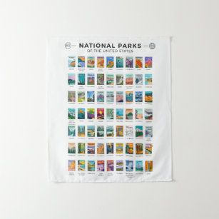 National Parks of The United States List Vintage Tapestry