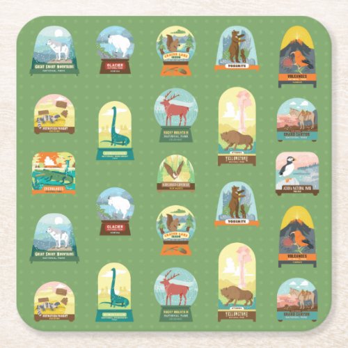 National Parks Stamps Napkins in Green Square Paper Coaster