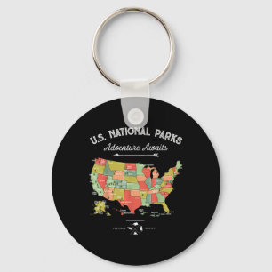 National Parks T Shirt Map Camping Women Men Hikin Keychain