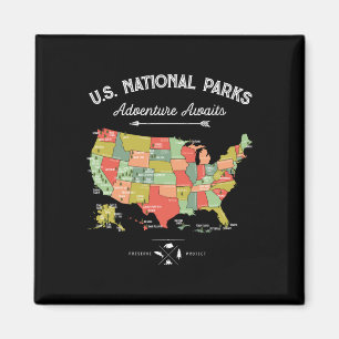 National Parks T Shirt Map Camping Women Men Hikin Magnet