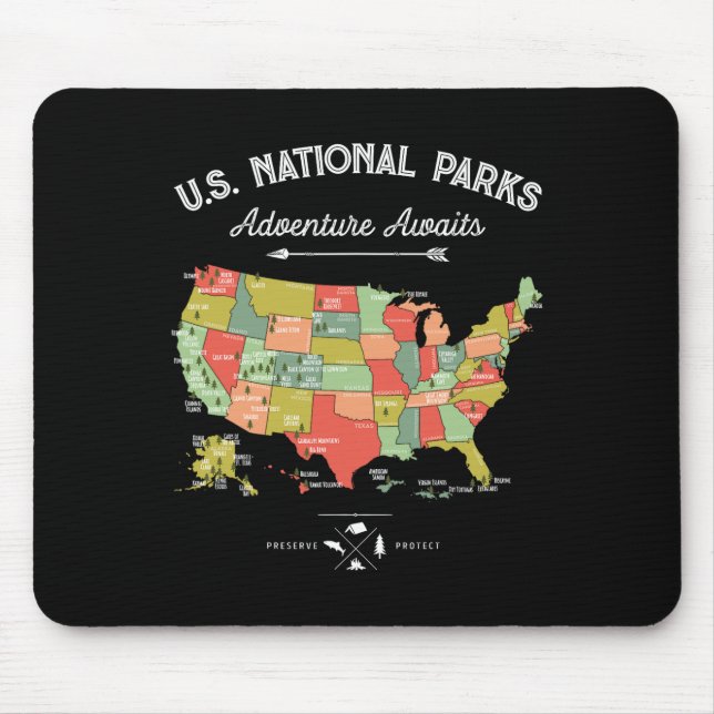 National Parks T Shirt Map Camping Women Men Hikin Mouse Pad (Front)