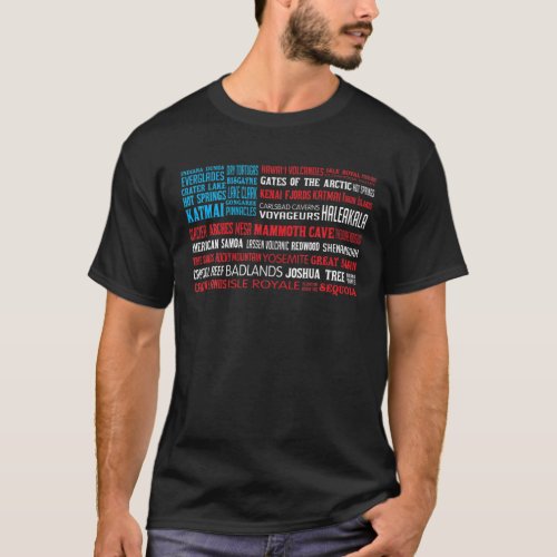 National Parks USA List Word Cloud US Flag Camping T_Shirt