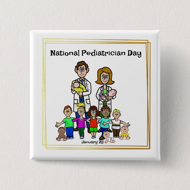 National Pediatrician Day Button with Doctors Kids (Front)