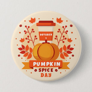 National Pumpkin Spice Day, coffee, fall leaves Button