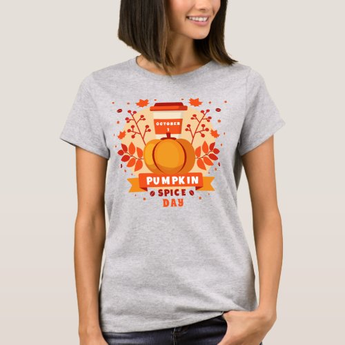 National Pumpkin Spice Day coffee fall leaves T_Shirt