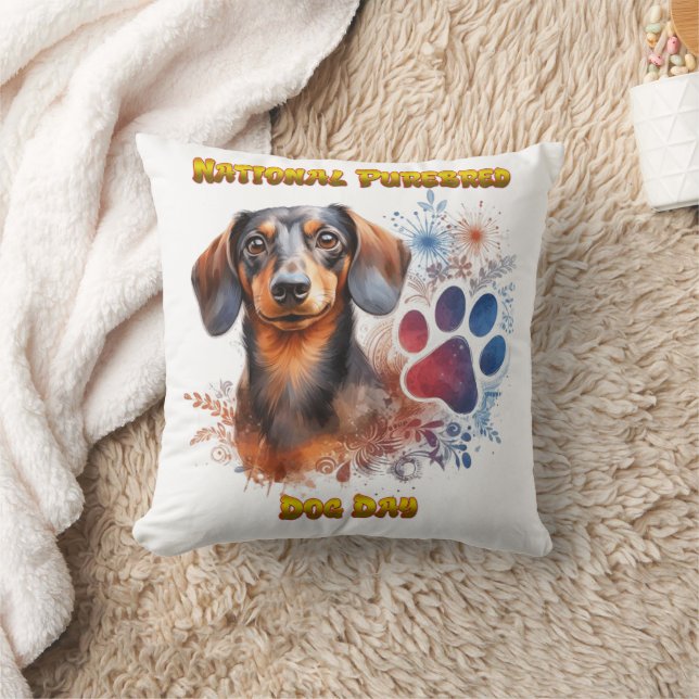 National Purebred Dog Day Celebration Artwork  Throw Pillow (Blanket)