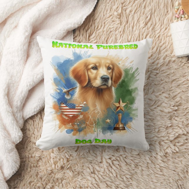 National Purebred Dog Day Celebration Artwork Throw Pillow (Blanket)