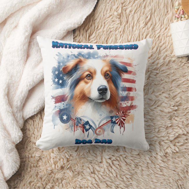 National Purebred Dog Day Celebration Artwork Throw Pillow (Blanket)