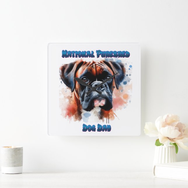 National Purebred Dog Day Celebration Boxer dog Square Wall Clock (Home)