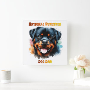 National Purebred Dog Day Rottweiler Artwork Square Wall Clock