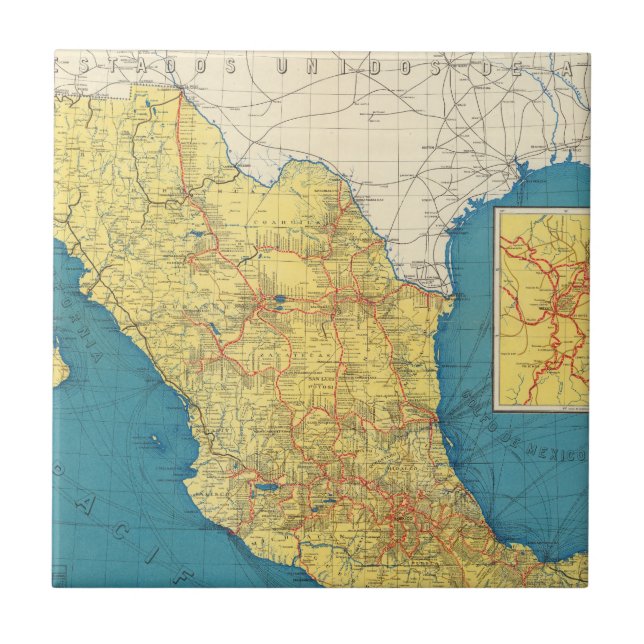 National Railroads of Mexico Map Ceramic Tile (Front)