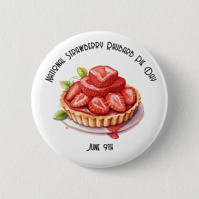 National Strawberry Rhubarb Pie Day Custom  Button (Front)