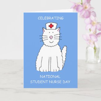 National Student Nurse Day Cute Cartoon Cat Card