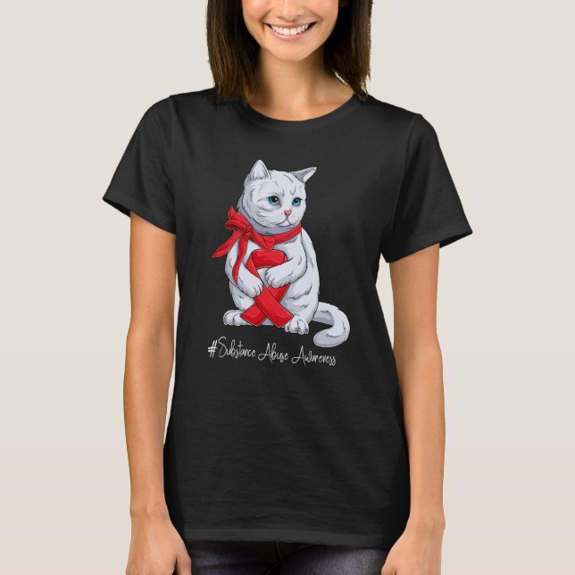National Substance Abuse Awareness Month Red Ribbo T-Shirt (Front)
