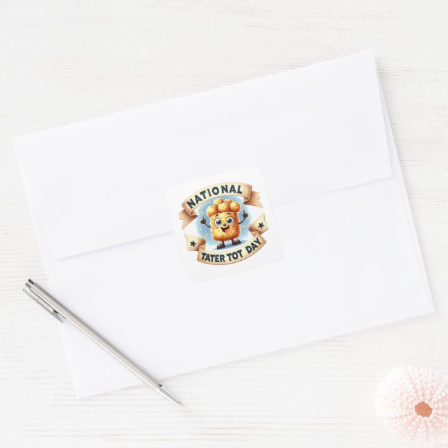 National Tater Tot Day, Square Sticker (Envelope)