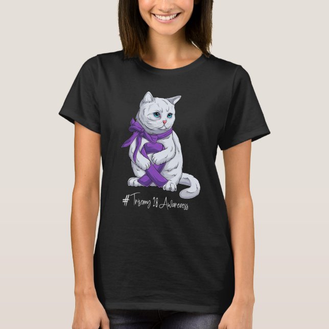 National Trisomy 18 Awareness Month Purple Ribbon  T-Shirt (Front)
