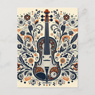 National Violin Day Melody Sticker with Folk Art Holiday Postcard