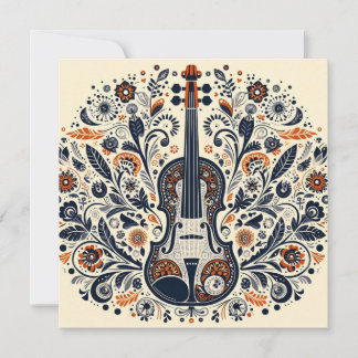 National Violin Day Melody Sticker with Folk Art Invitation
