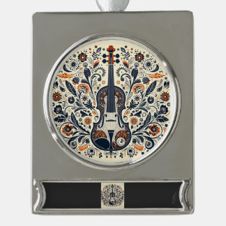 National Violin Day Melody Sticker with Folk Art Silver Plated Banner Ornament