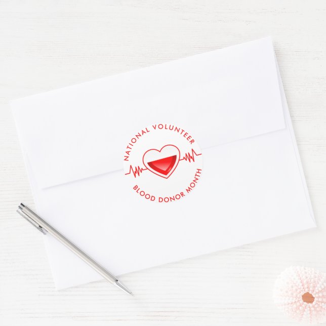 National Volunteer Blood Donor Month Classic Round Sticker (Envelope)