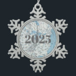 National Weather Map 2025 Snowflake Pewter Christmas Ornament<br><div class="desc">A blue and white weather map with isobars showing a high pressure area headed into New York</div>