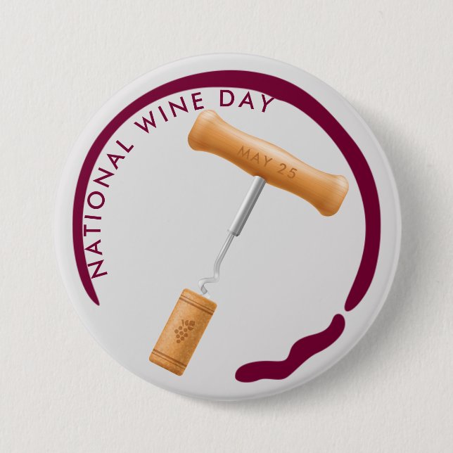 National Wine Day, corkscrew, wine stain Button (Front)