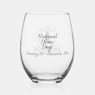 "National Wine Day" Monogram Stemless Wine Glass