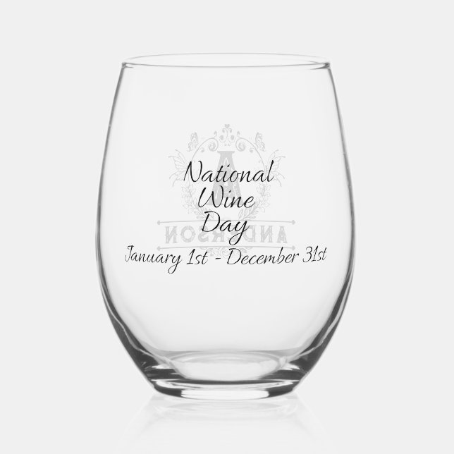 "National Wine Day"  Monogram Stemless Wine Glass (Front)