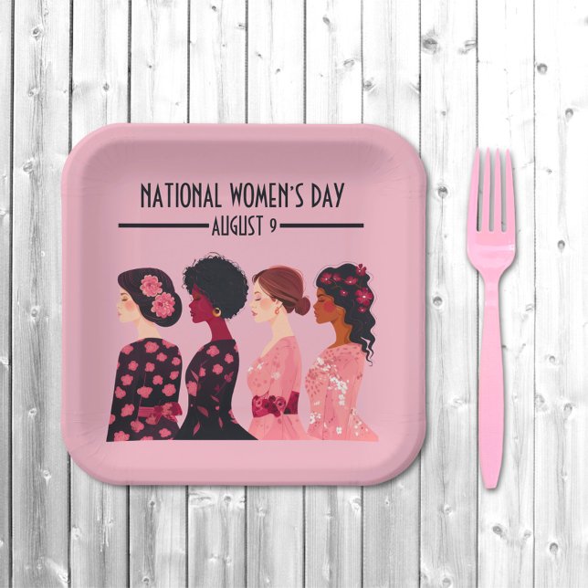 National Women’s Day Global Women Pink Floral Paper Plates (Creator Uploaded)