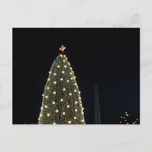 National Xmas Tree  Washington Monument at Night Holiday Postcard