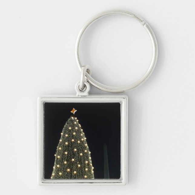National Xmas Tree & Washington Monument at Night Keychain (Front)